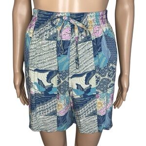 Vintage Analogy Blue & Purple High Waisted Drawstring Lounge Shorts w/ Pockets